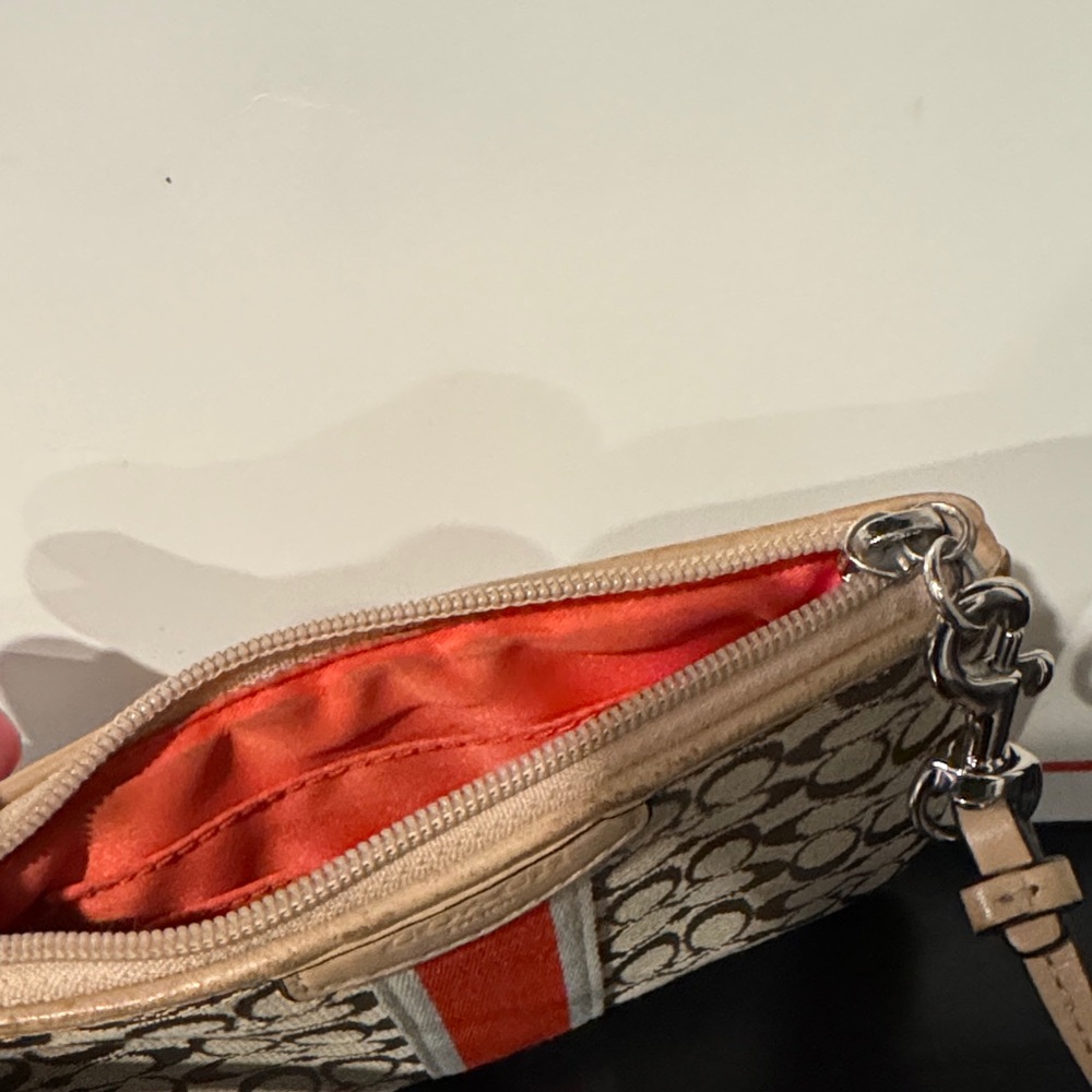 Coach Brown Signature Wristlet with Red Varsity Center Stripe - Picture 4 of 9